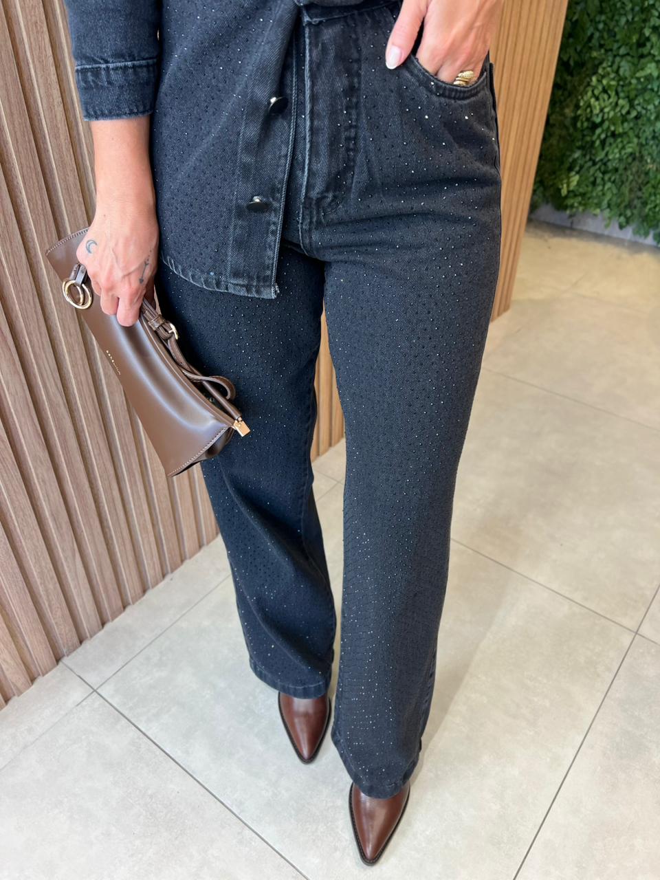 Calça Jeans Black Com Brilho Ozzo