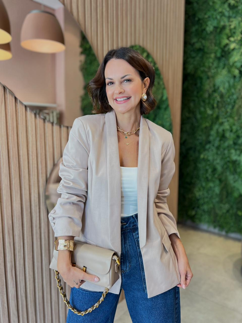 Blazer Oversized sem Botão, Bege