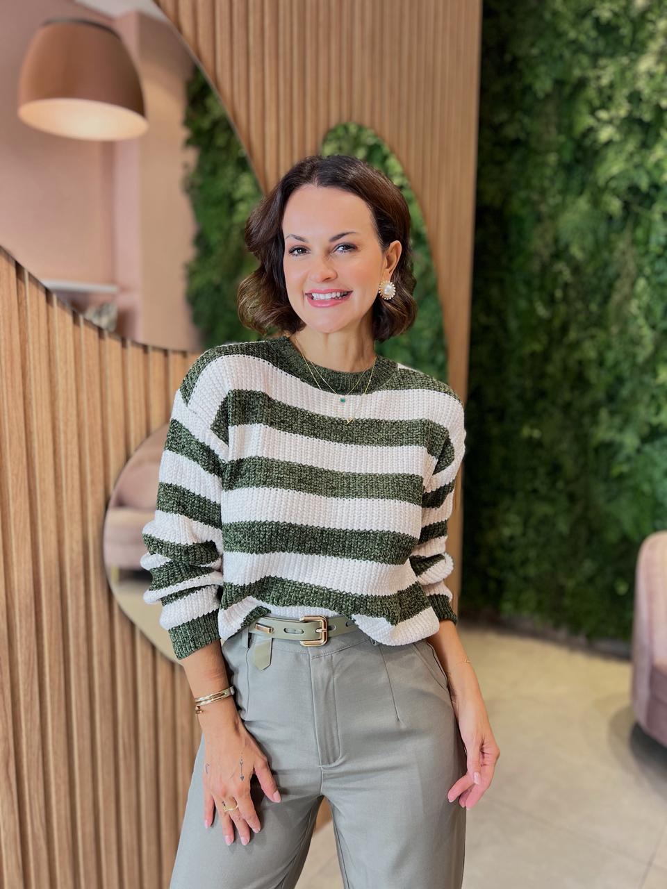 Blusa Listrada em Tricô Soft 1803, Verde