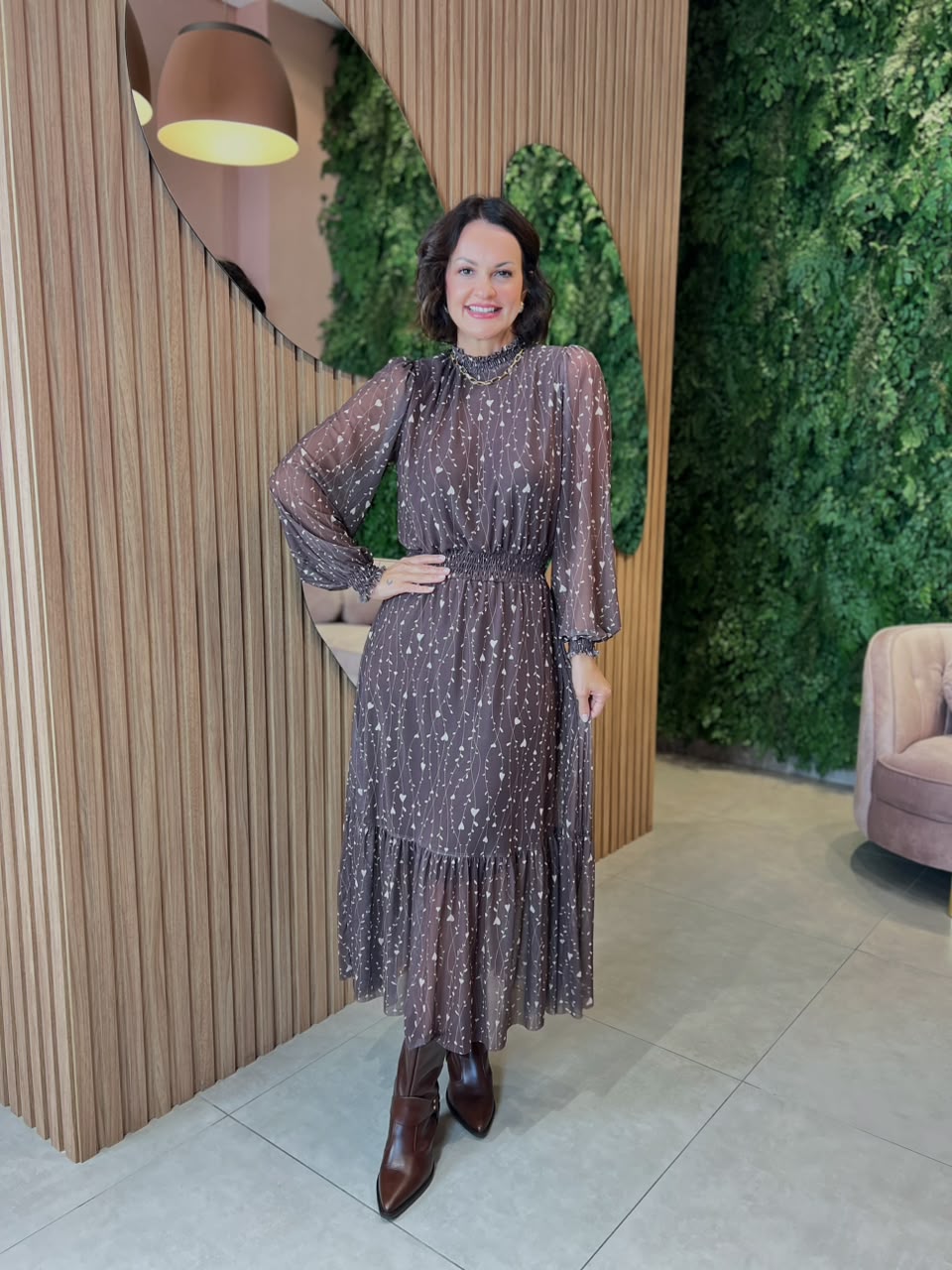 Vestido em tule Midi , Marrom com Coração