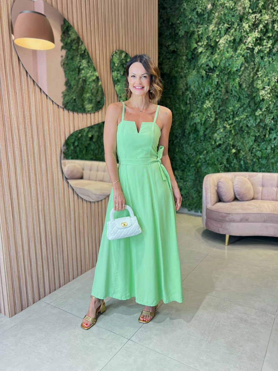 Vestido Em Marrante Com Faixa, Verde