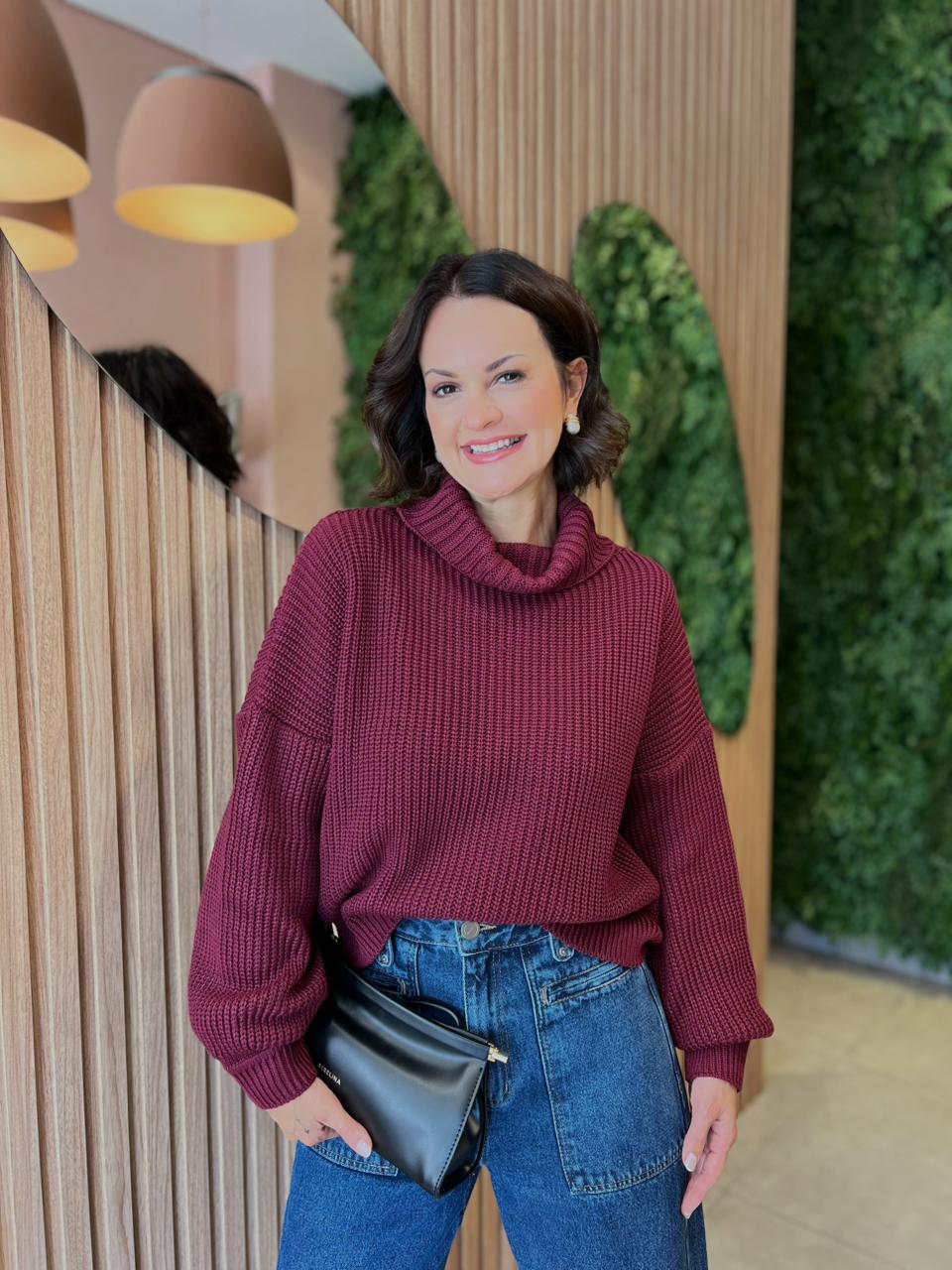 Tricô Oversized com Gola Solta, Marsala