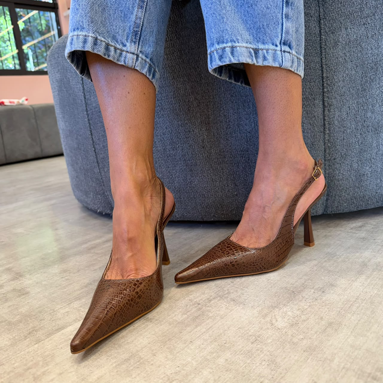Scarpin Lorena, Croco Marrom