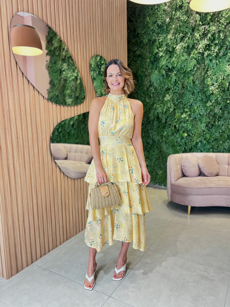 Vestido em Camadas Floral, Amarelo