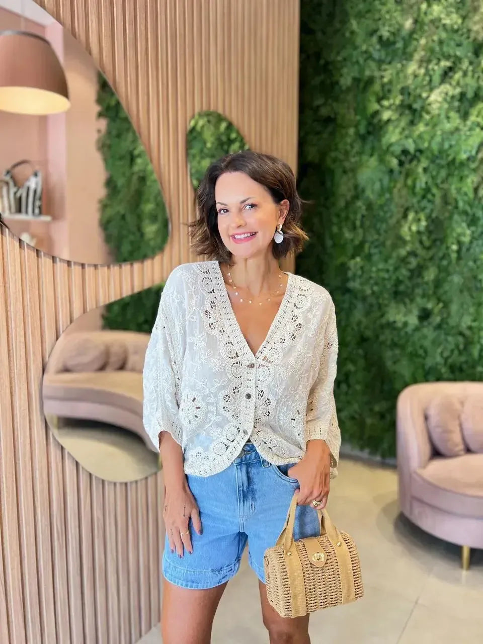 Bata Bordada em algodão, Cru