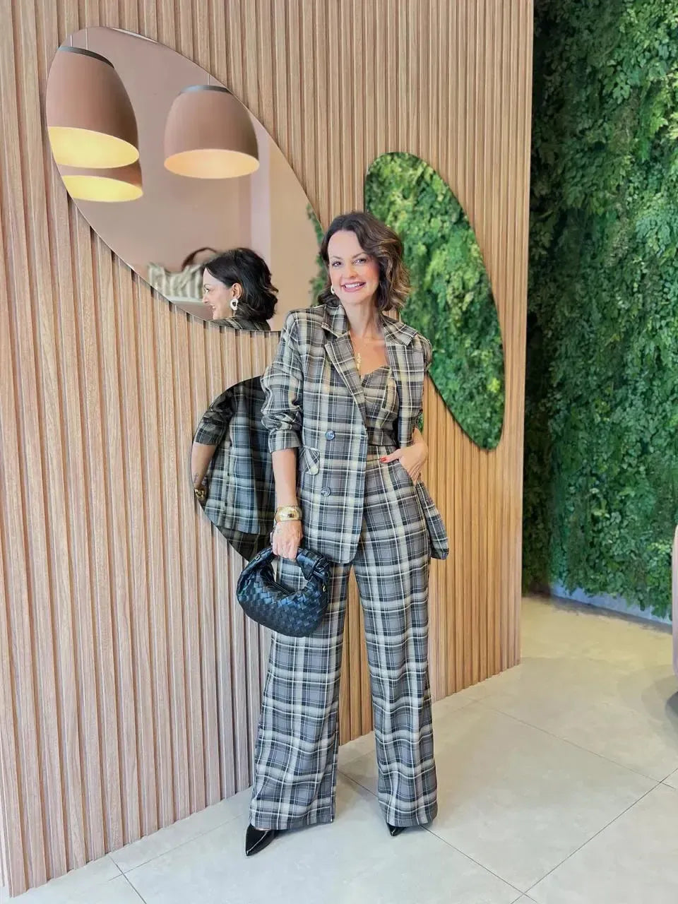 Blazer Oversized, Xadrez Caqui