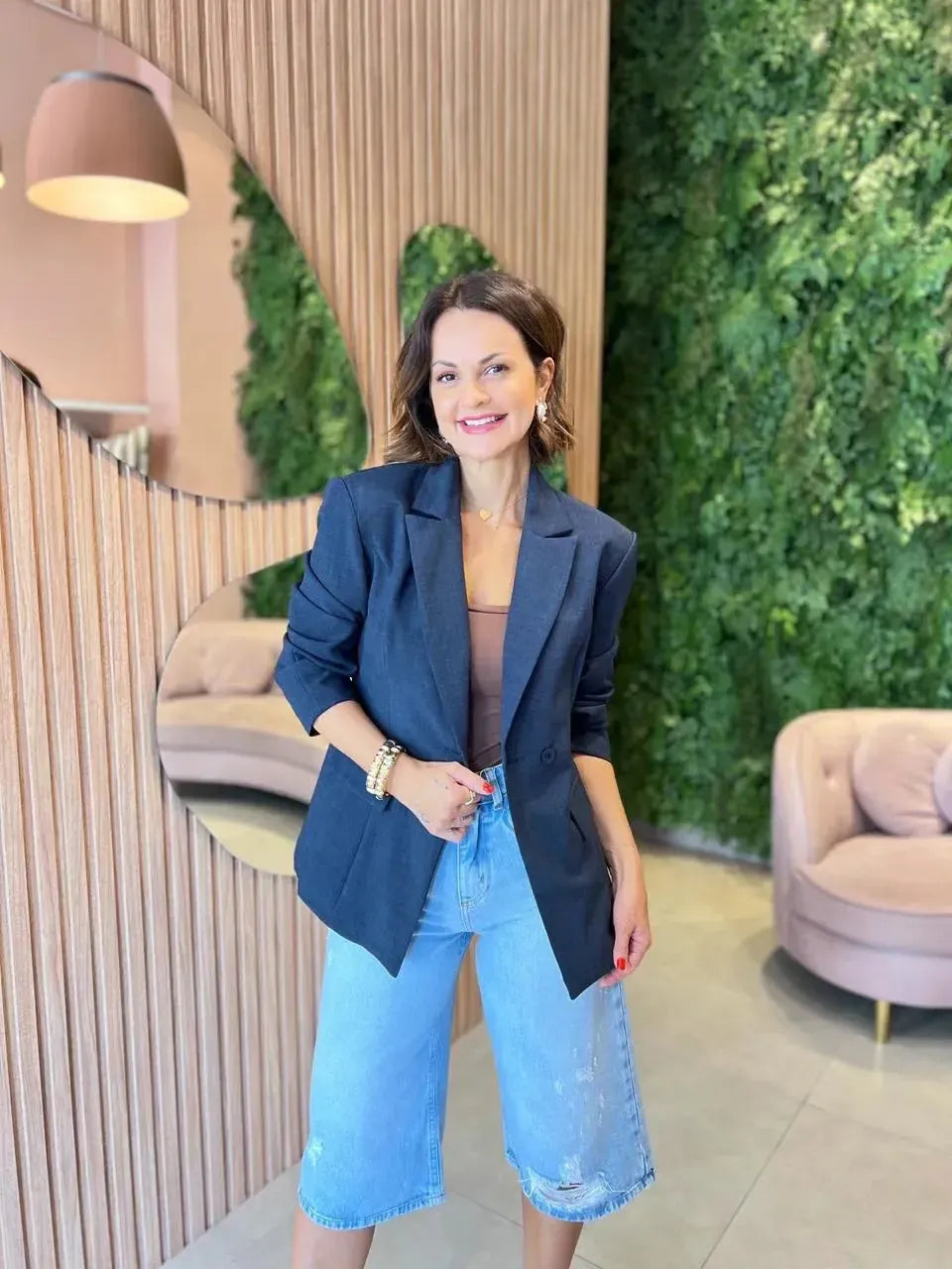 Blazer em Alfaiataria com Faixa, Azul Marinho