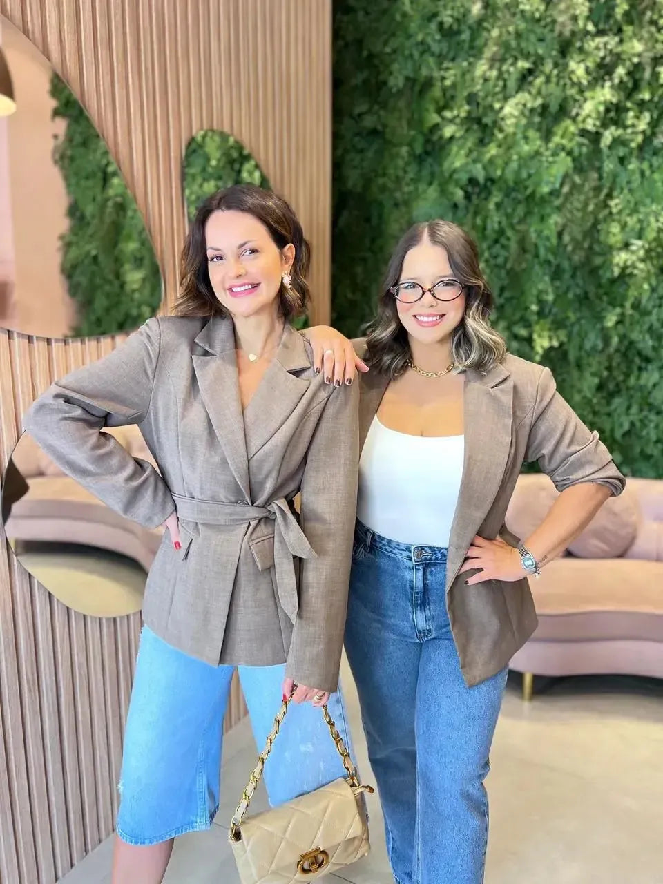 Blazer em Alfaiataria com Faixa, Marrom Mescla