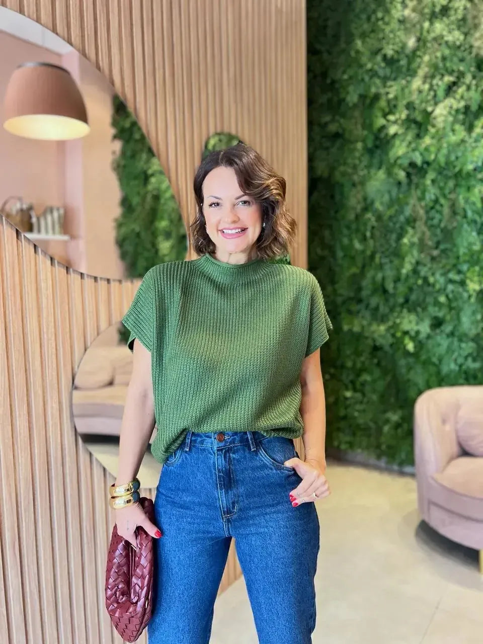 Blusa Ampla em Tricô, Verde