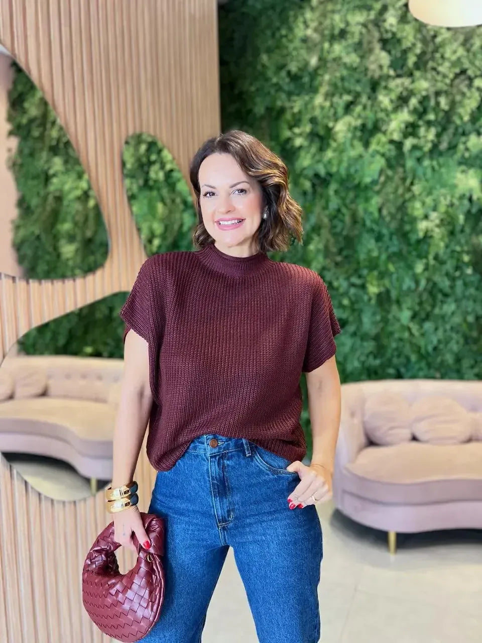 Blusa Ampla em Tricô, Vinho