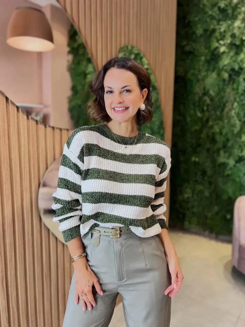 Blusa Listrada em Tricô Soft 1803, Verde
