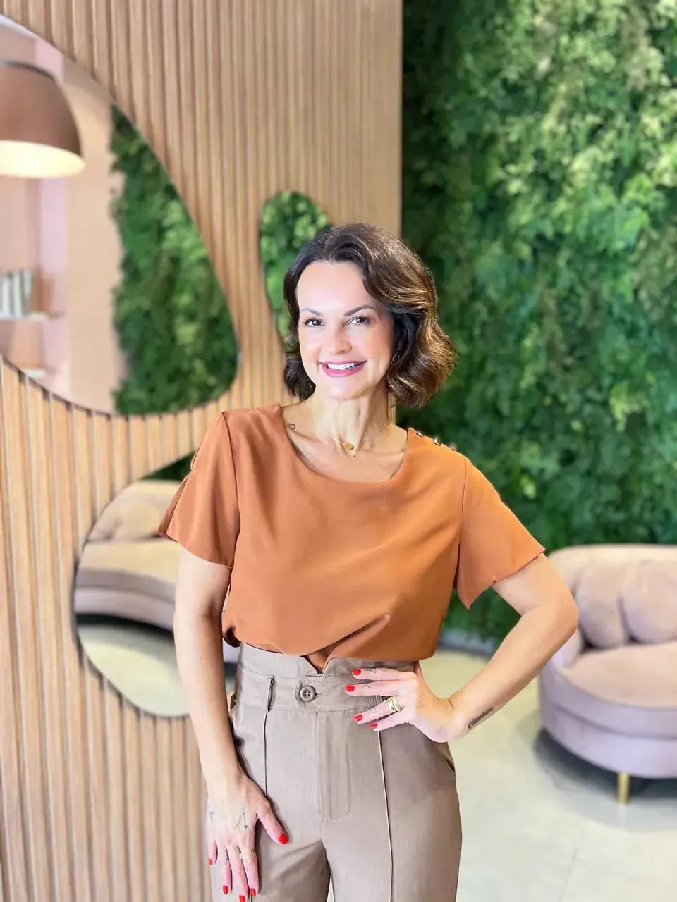 Blusa em Crepe Manga Curta, Terracota