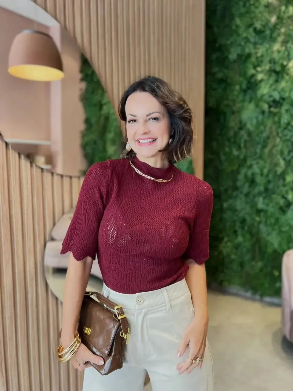 Blusa em Tricô com Detalhe, Marsala