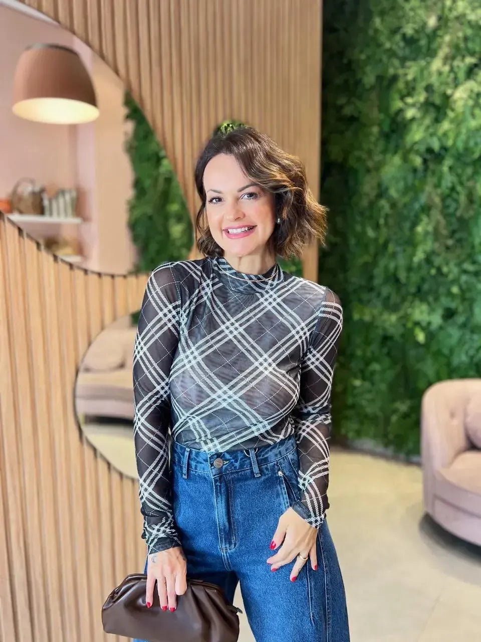 Blusa em Tule Xadrez, Preta