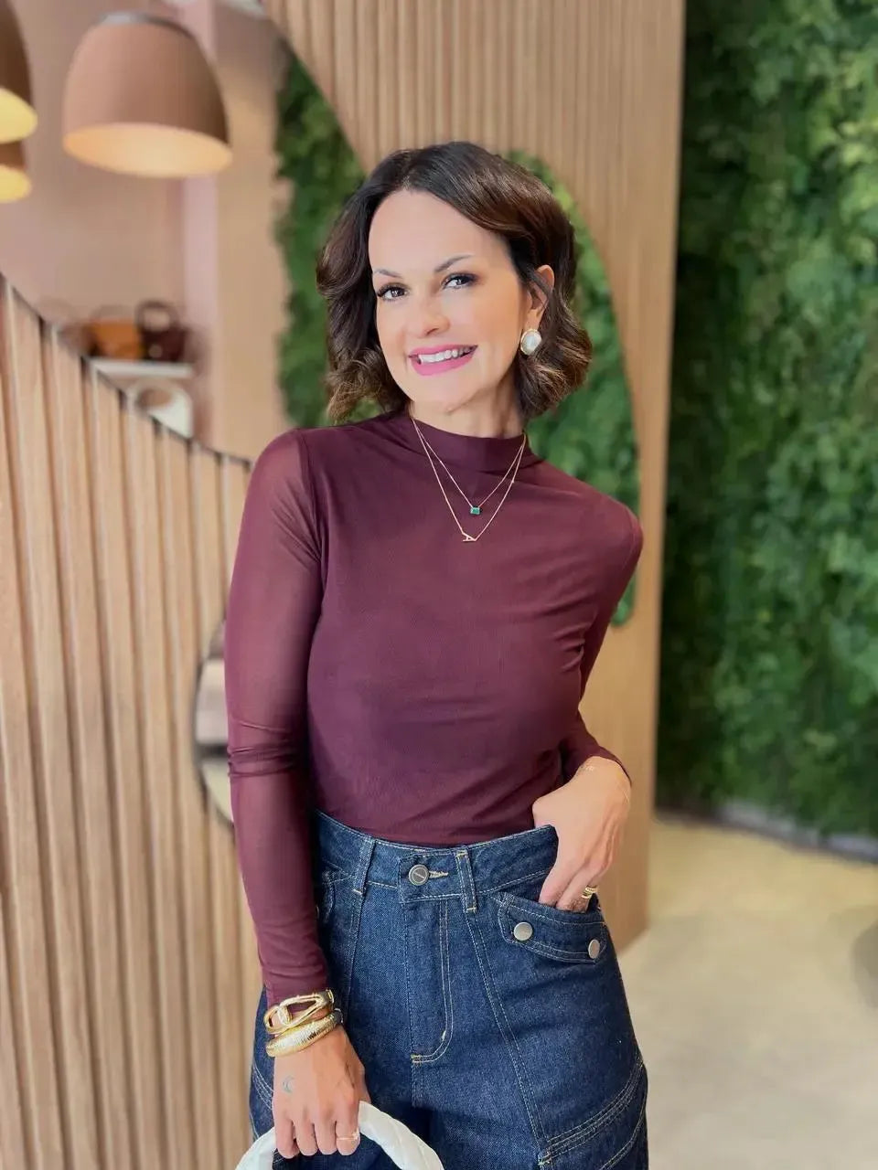 Blusa em Tule com Forro Duplo, Marsala (Envios e Retiradas 09/06)