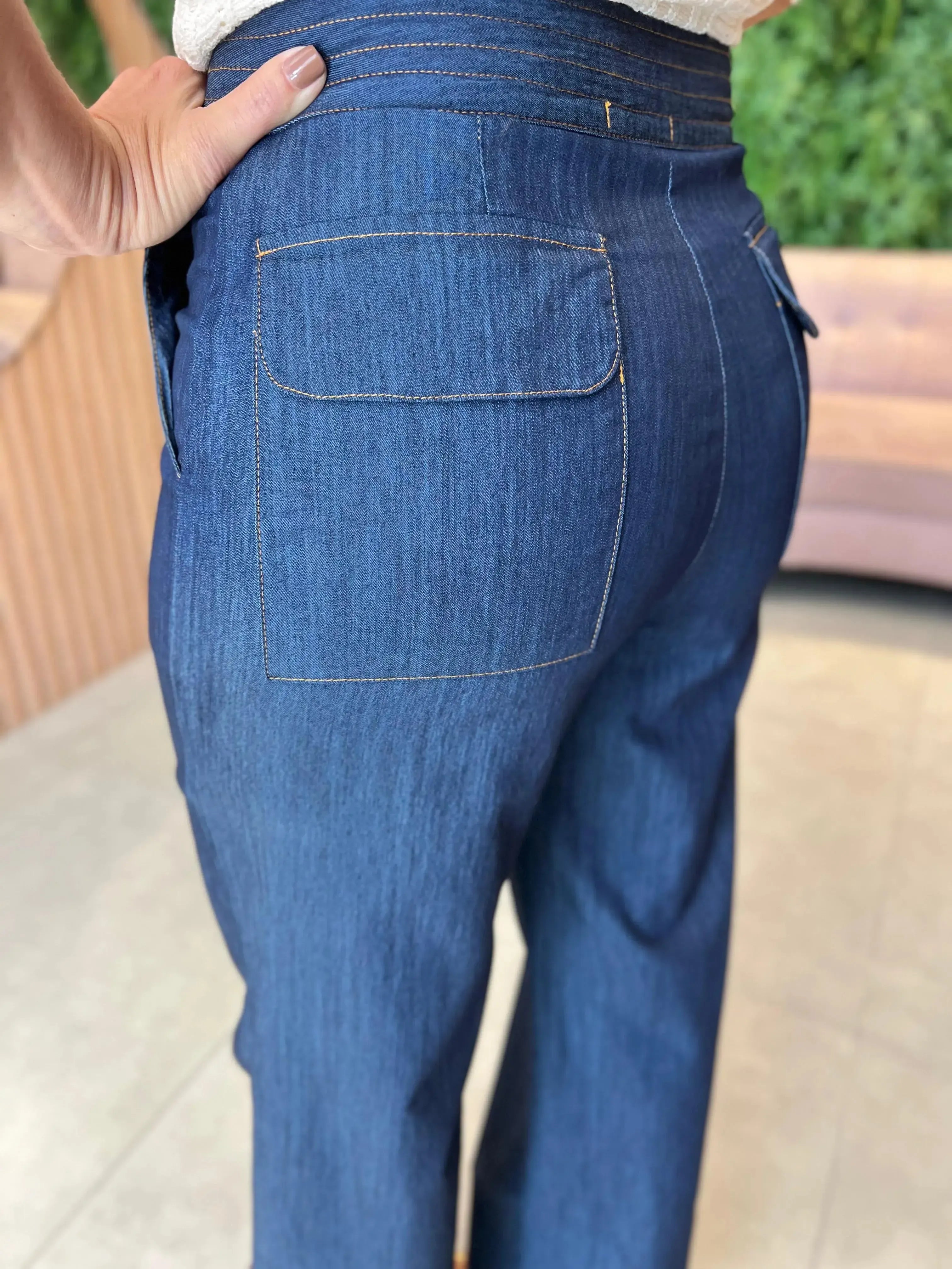 Calça Pantalona Jeans Escuro