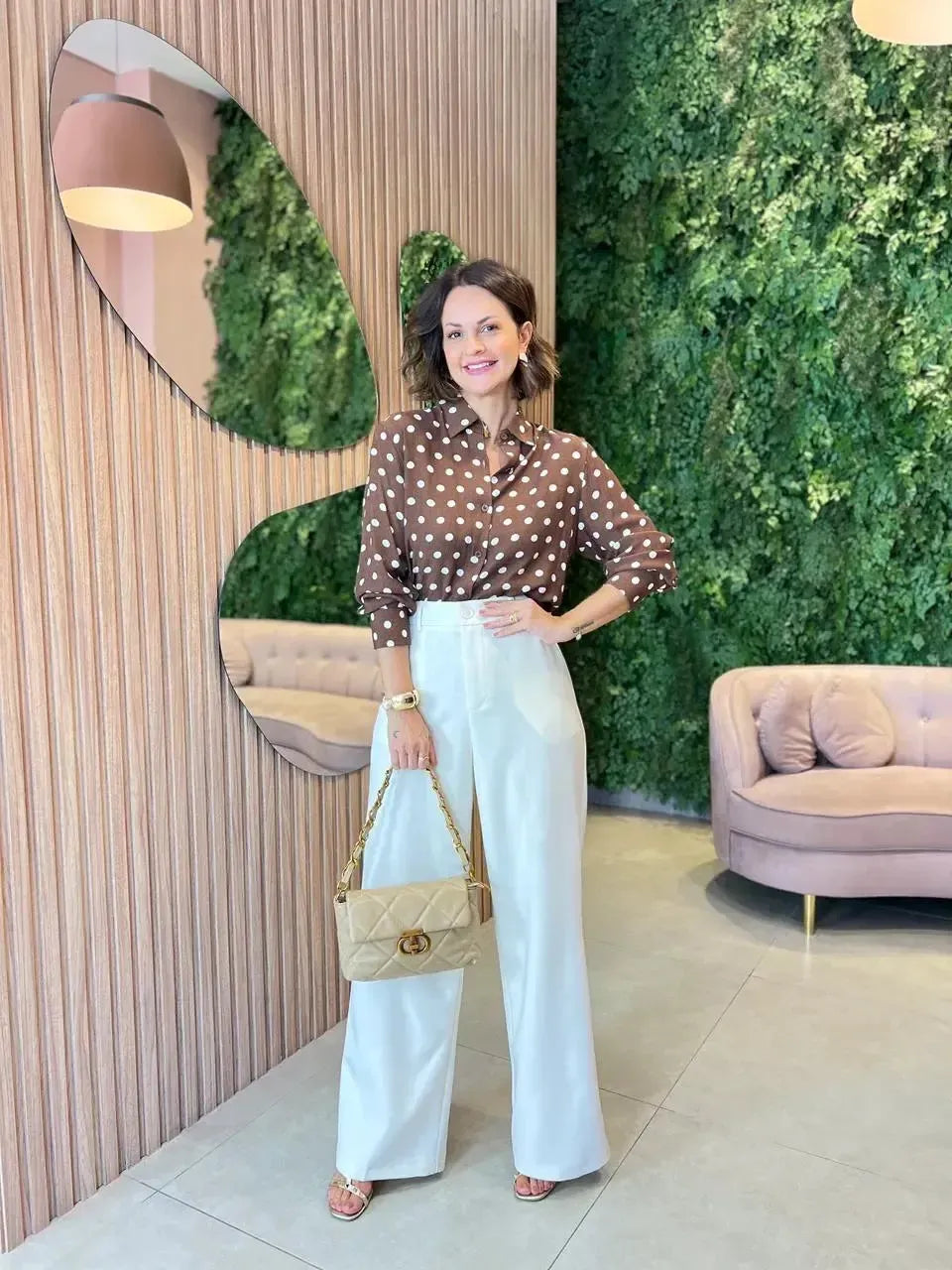 Calça Pantalona em Alfaitaria, Creme