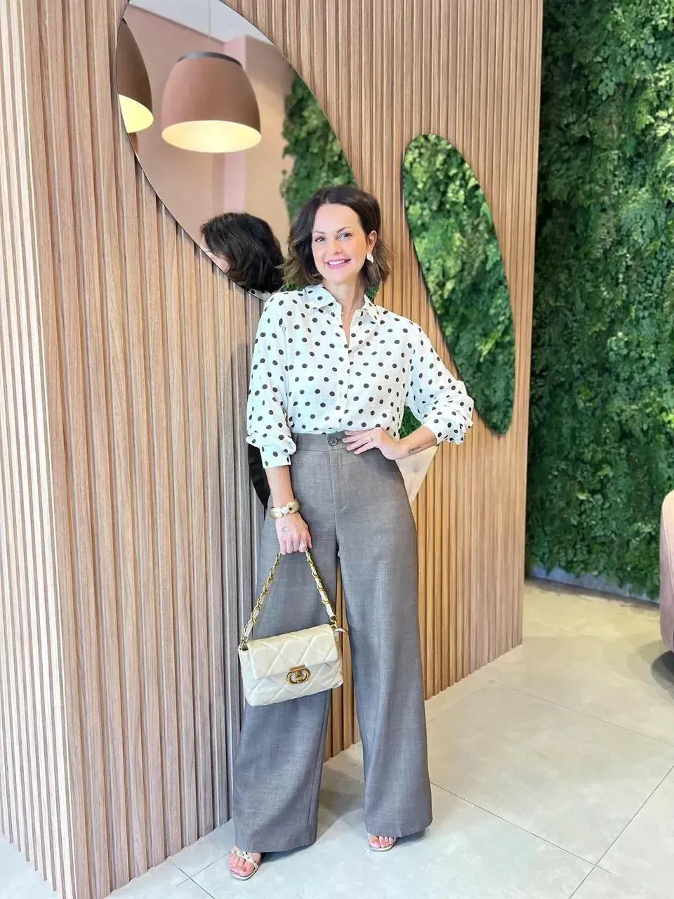 Calça Pantalona em Alfaitaria, Marrom Mescla