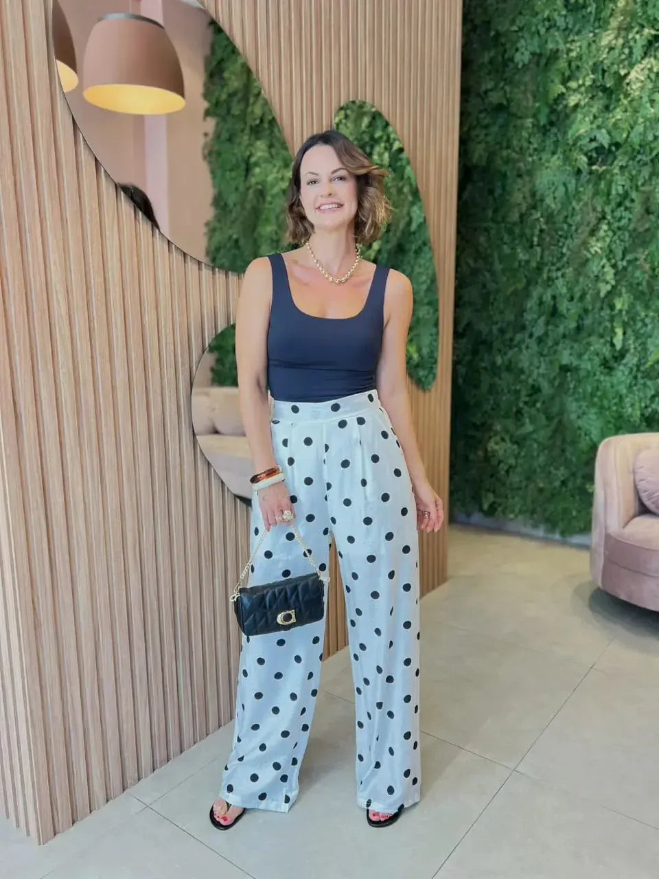 Calça Poa em Viscose, Branca