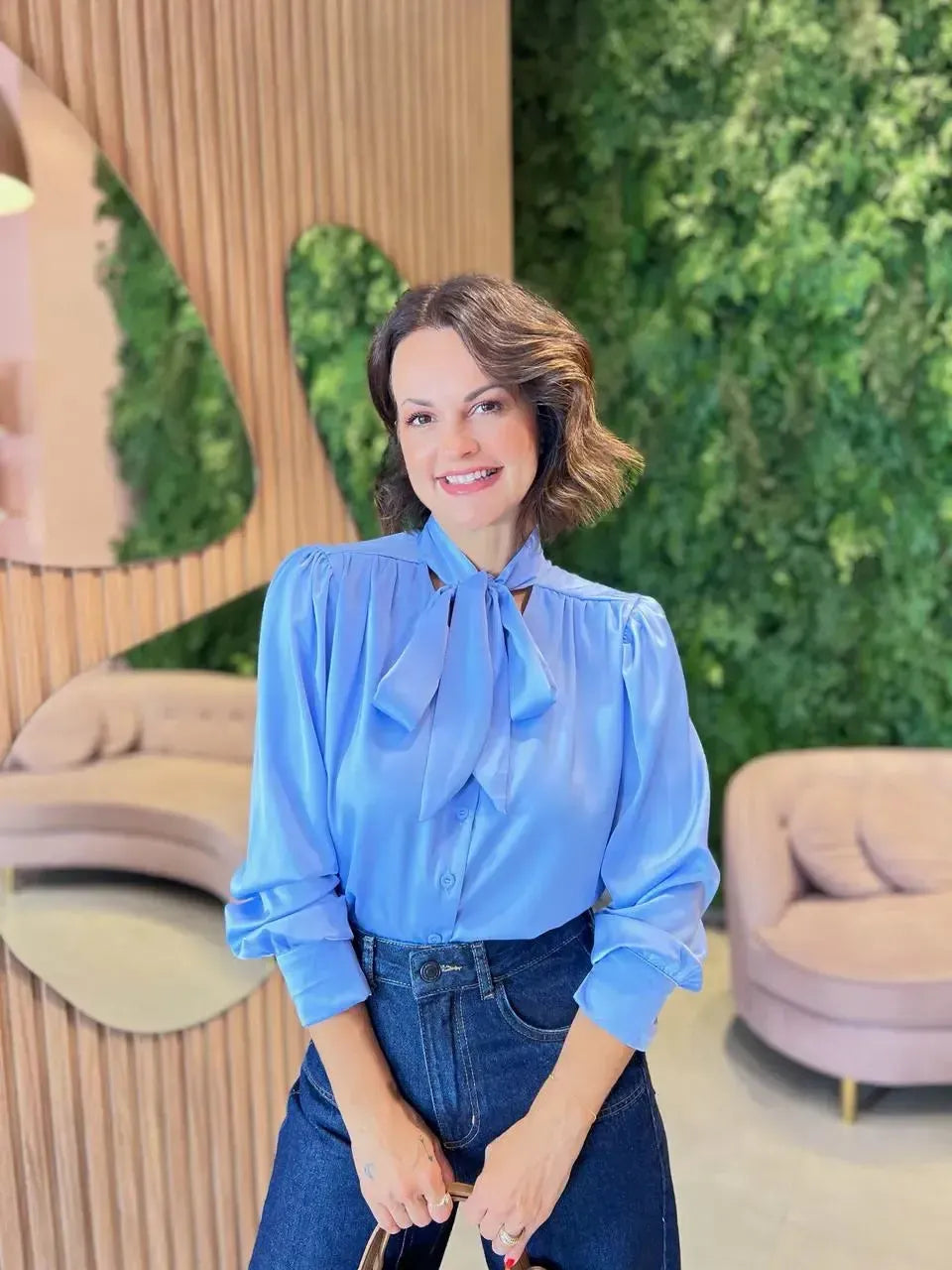 Camisa Amarração em Cetim, Azul