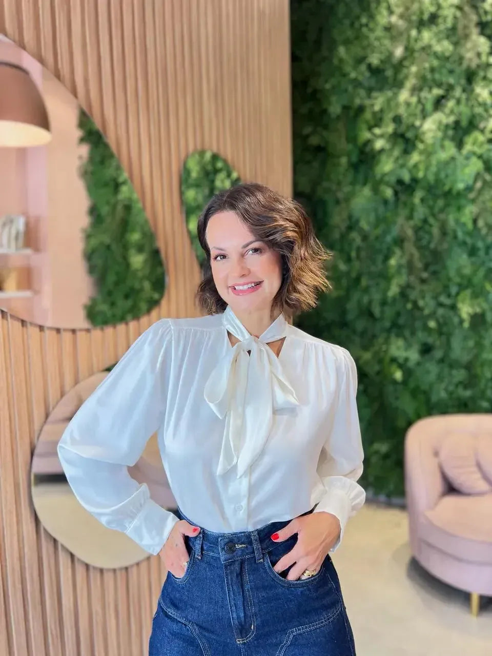 Camisa Amarração em Cetim, Off White