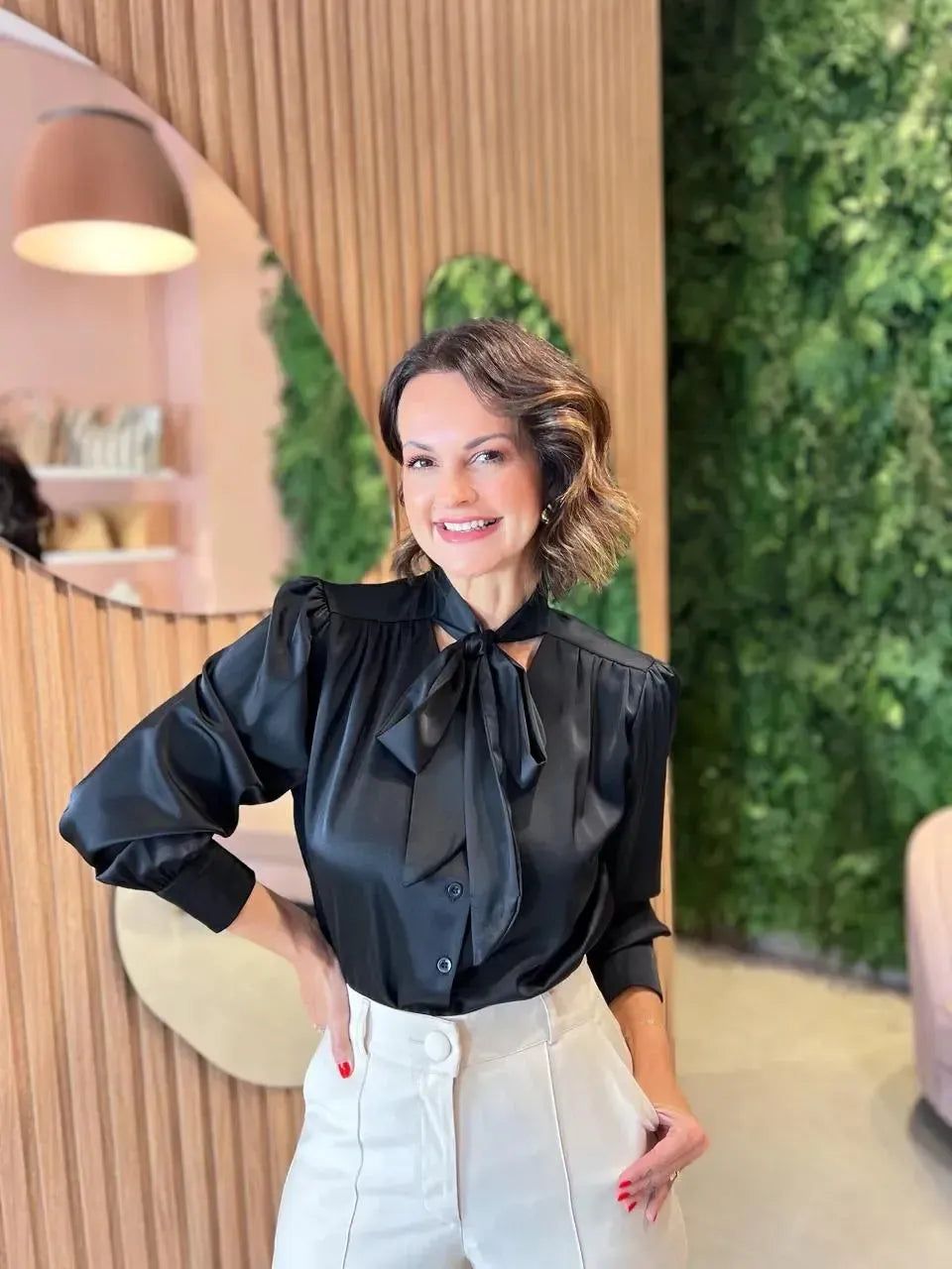 Camisa Amarração em Cetim, Preta