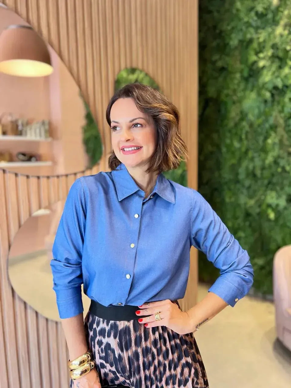 Camisa Jeans com Lavagem Clara