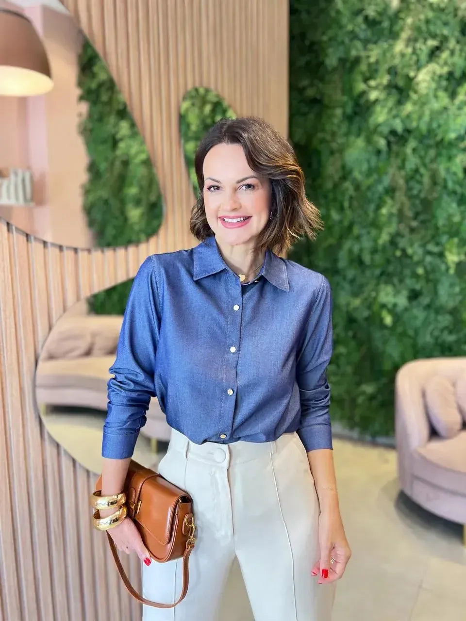 Camisa Jeans com Lavagem Escura