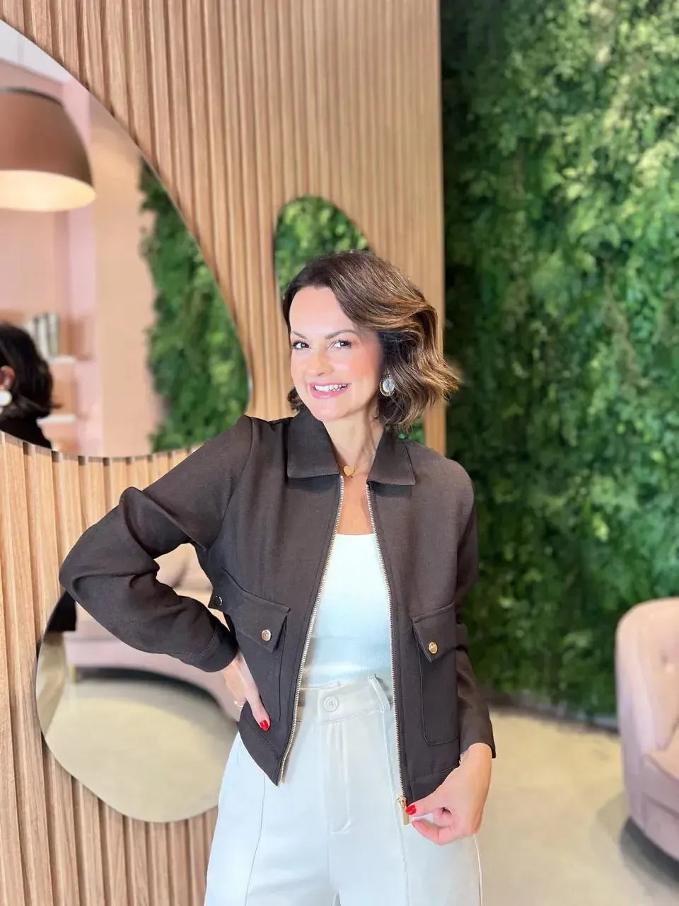 Casaco com Bolso, Marrom