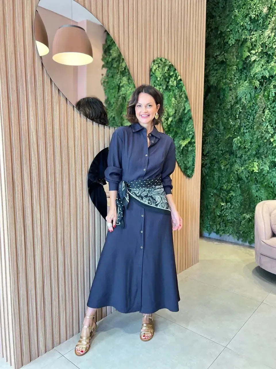 Chemise Longa com Lenço, Preto