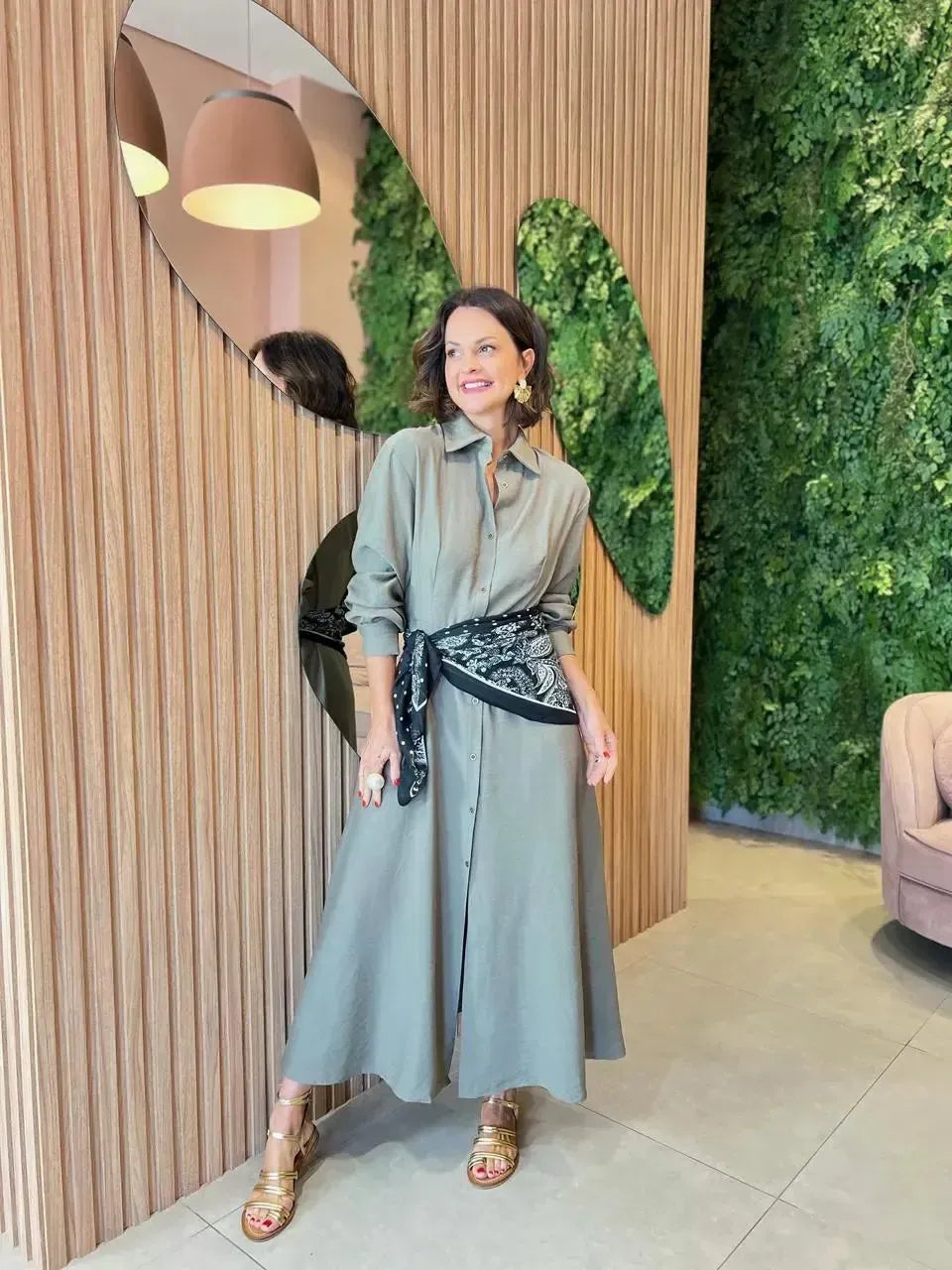 Chemise Longa com Lenço, Verde Militar