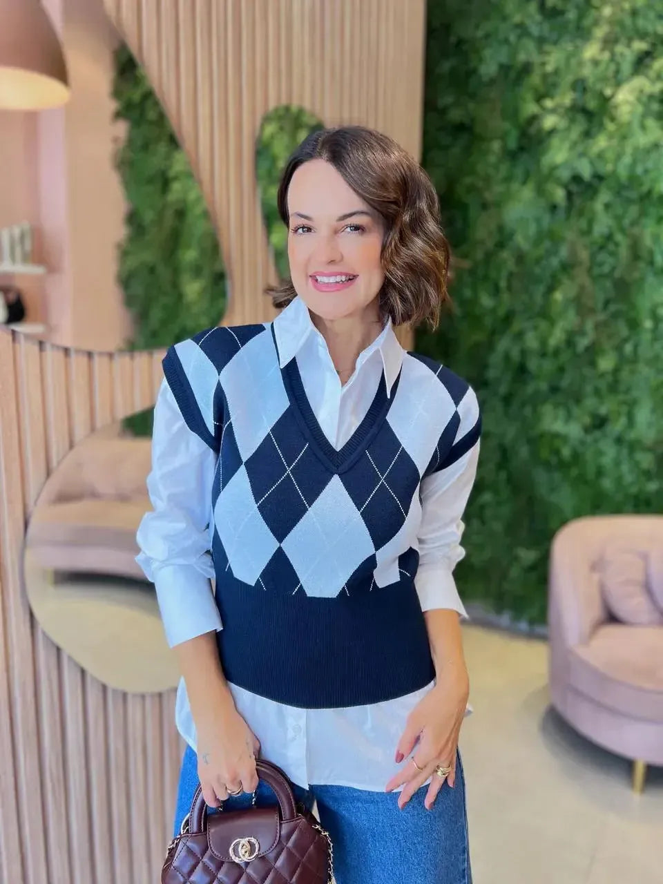 Colete Escocês, Azul Marinho com Azul claro