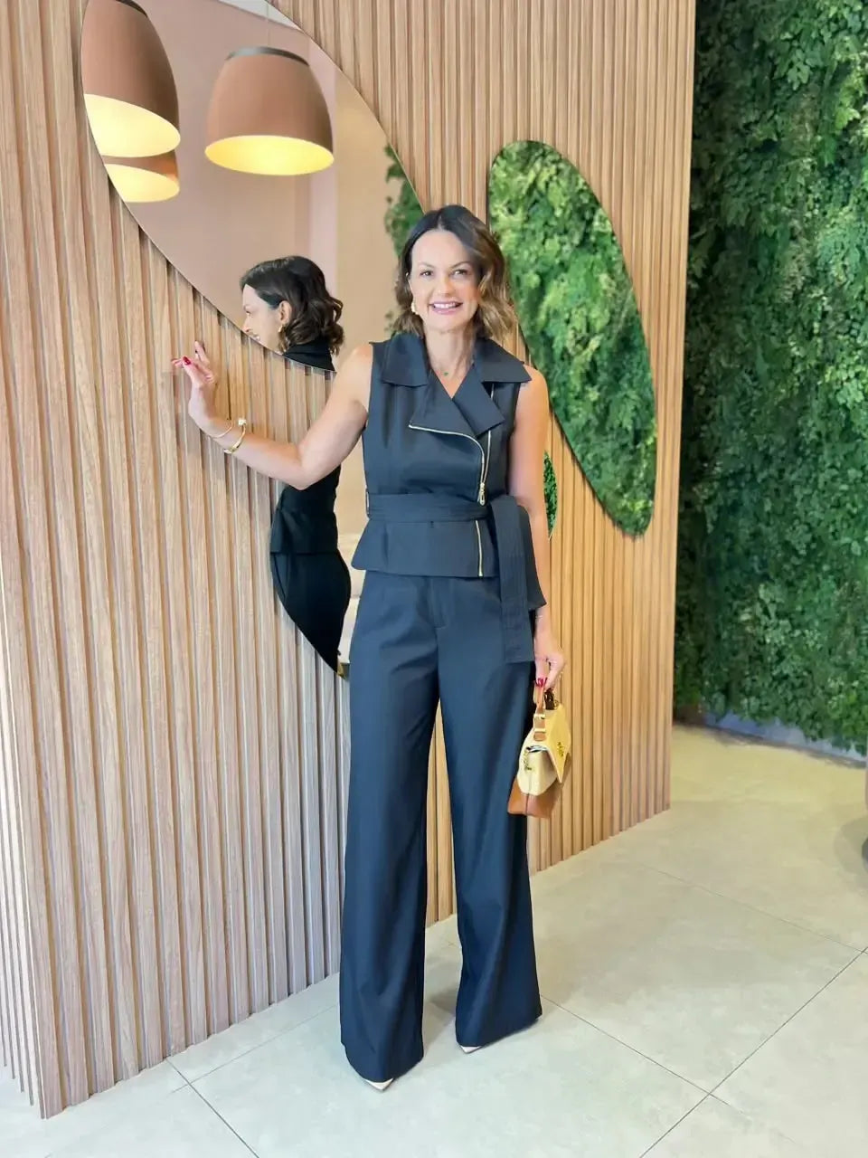 Conjunto Alfaiataria Colete com Faixa + Calça, Preto