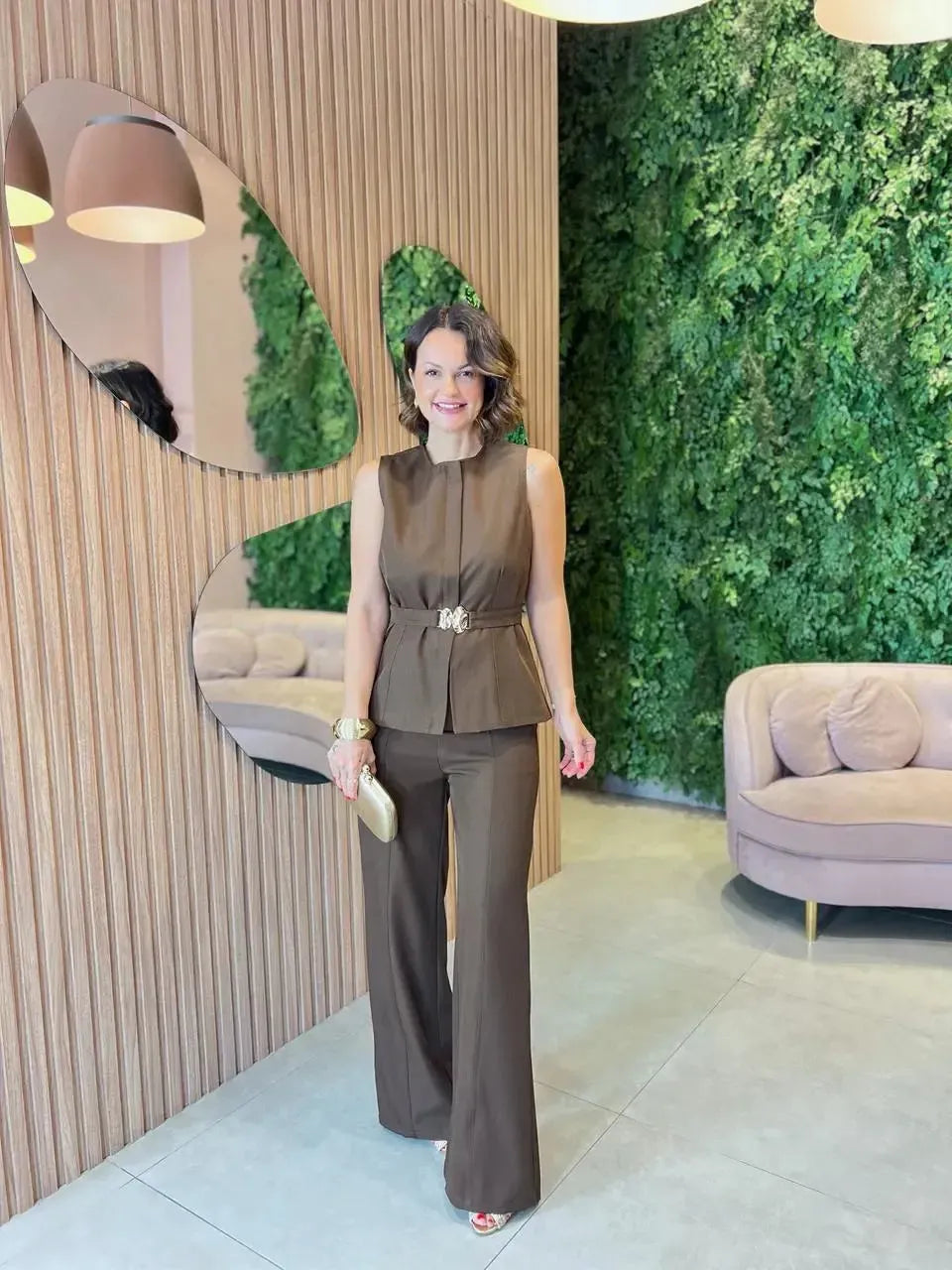 Conjunto Alfaiataria com Cinto, Marrom