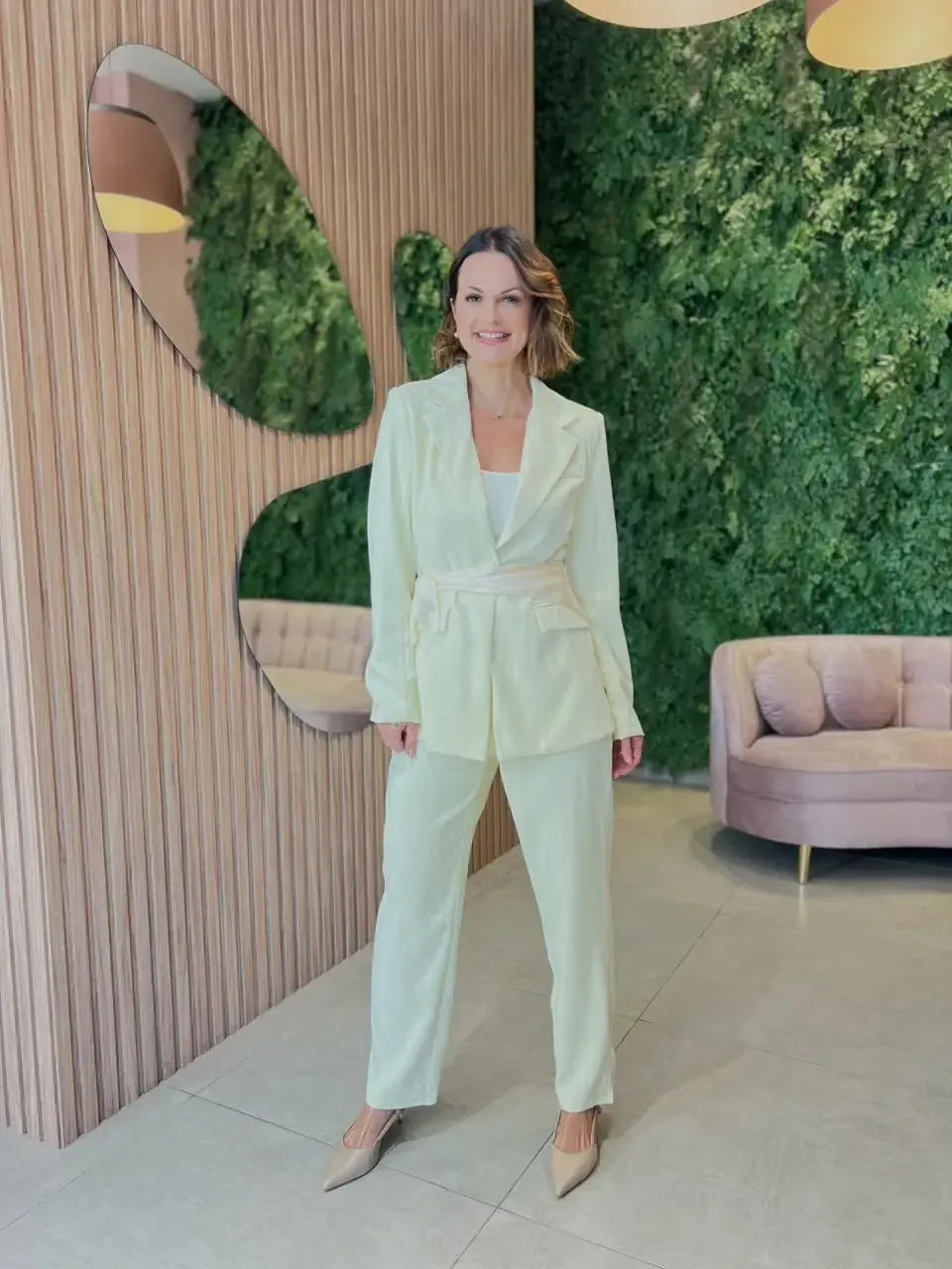 Conjunto Blazer + Calça com Lenço, Amarelo