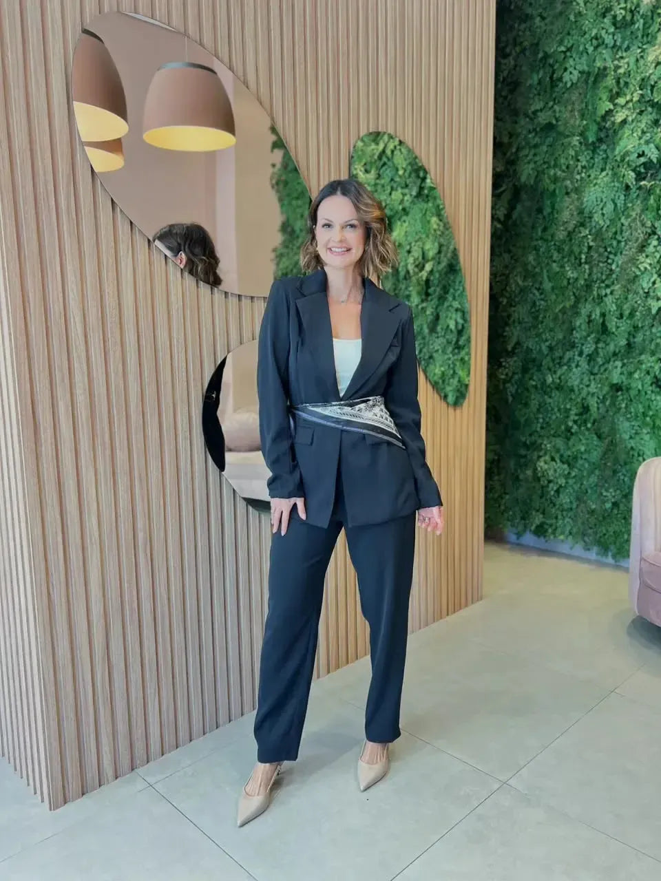 Conjunto Blazer + Calça com Lenço, Preto