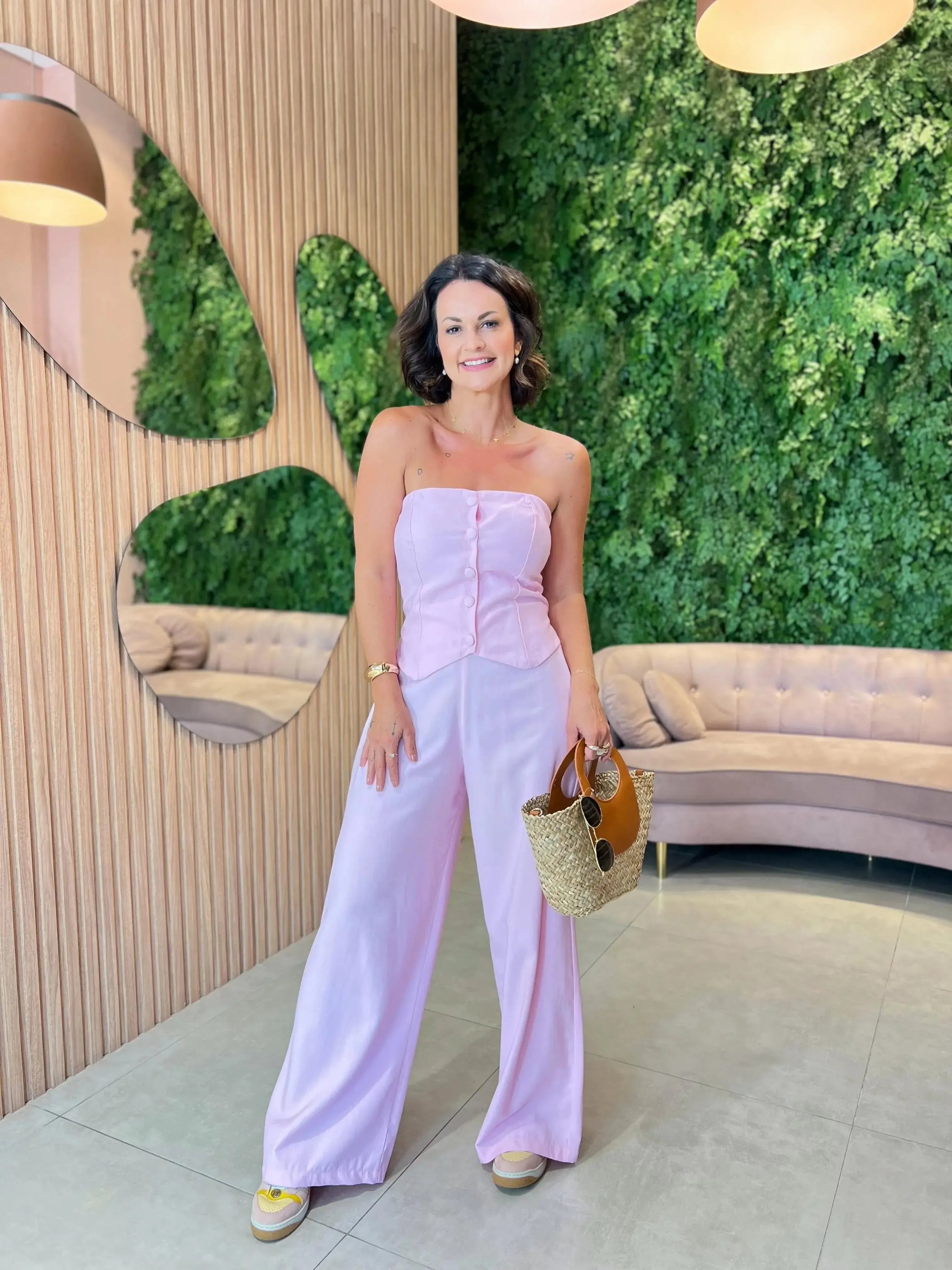 Conjunto Calça + Top sem Alça, Rosa