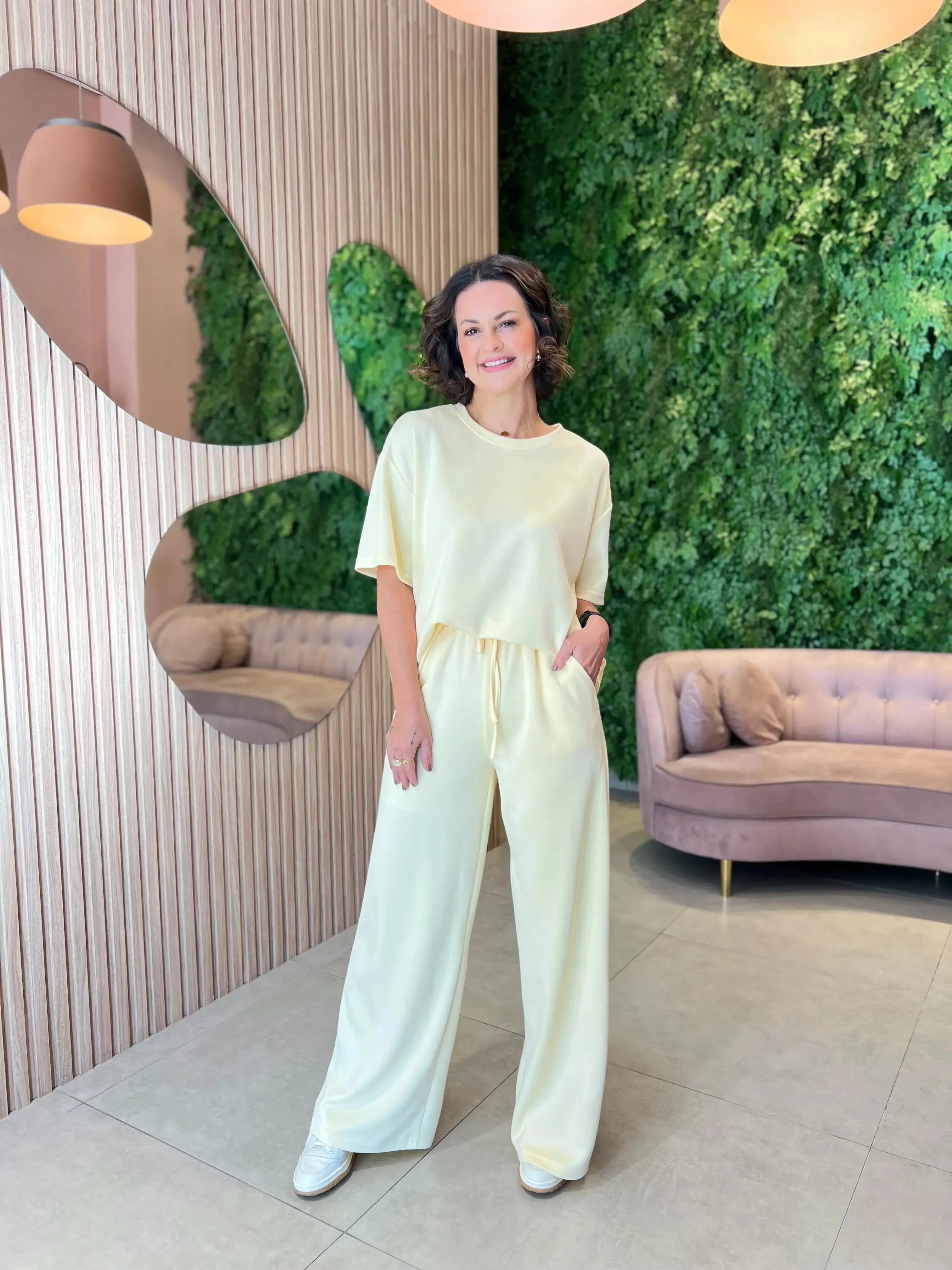 Conjunto Malha Premium Calça + Blusa Ampla, Amarelo