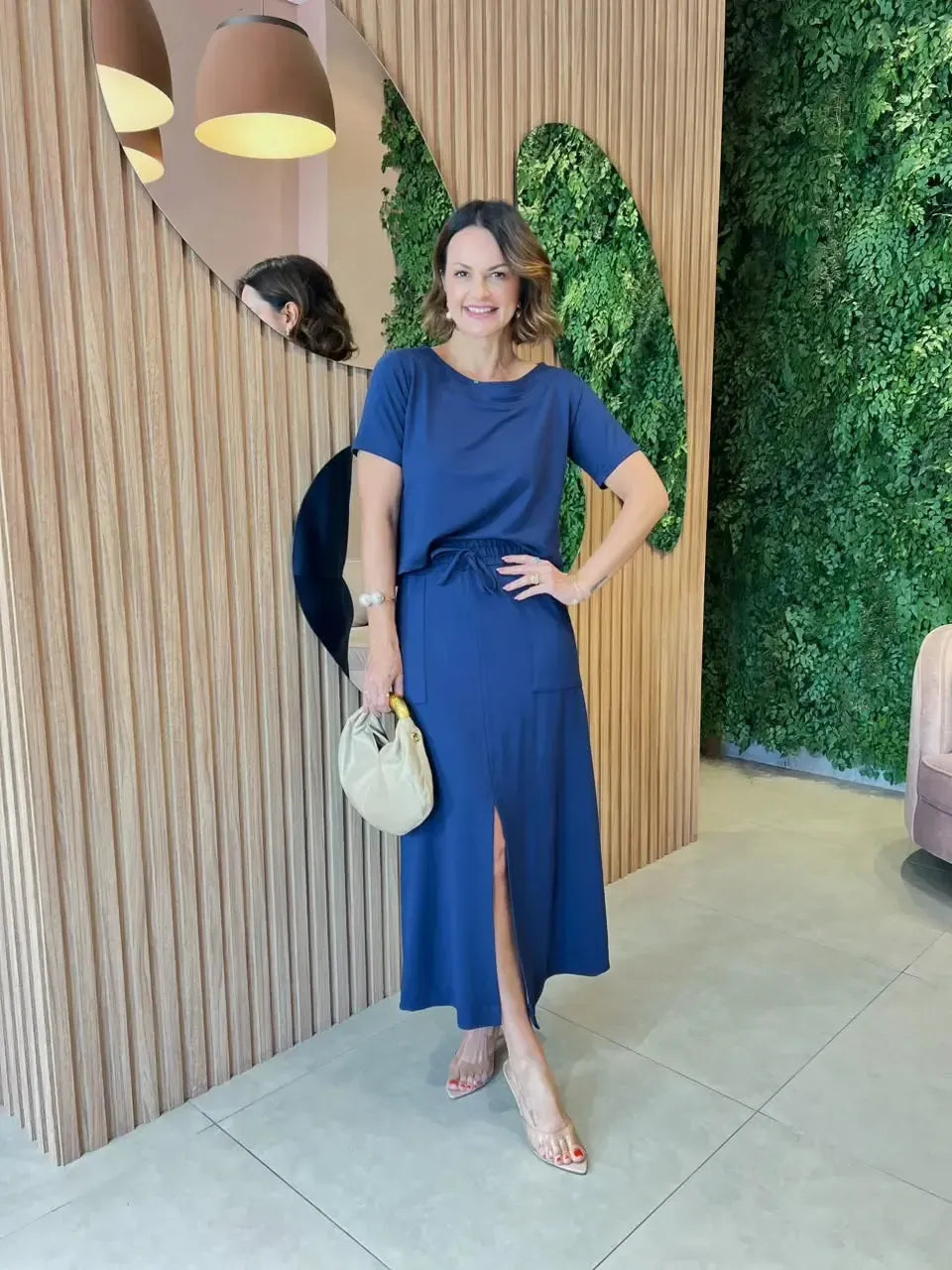 Conjunto Moletinho Blusa + Saia, Azul Marinho