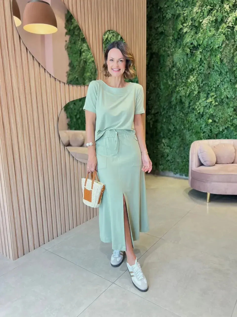 Conjunto Moletinho Blusa + Saia, Verde Pistache