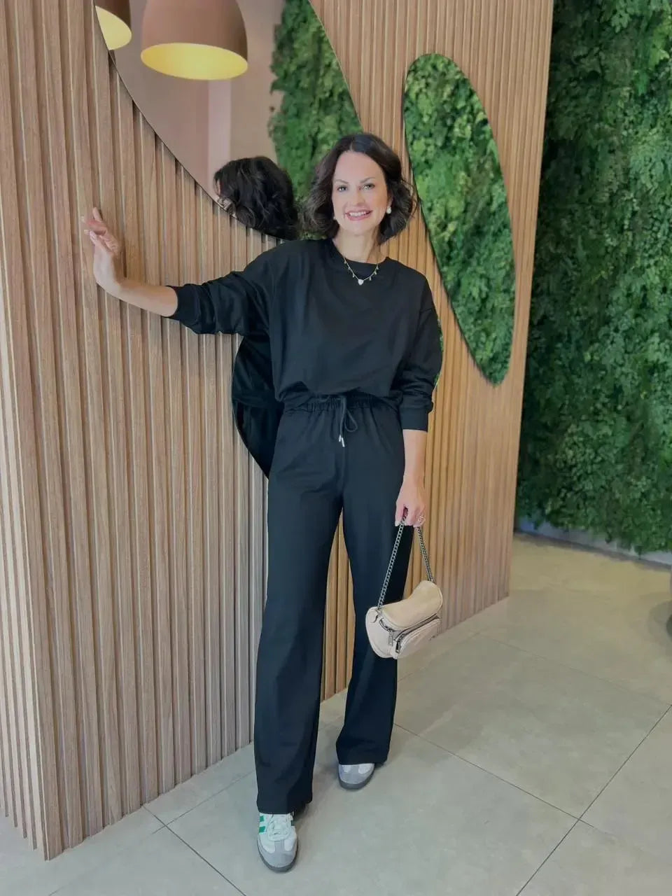 Conjunto Moletom Blusa Ampla, Preto