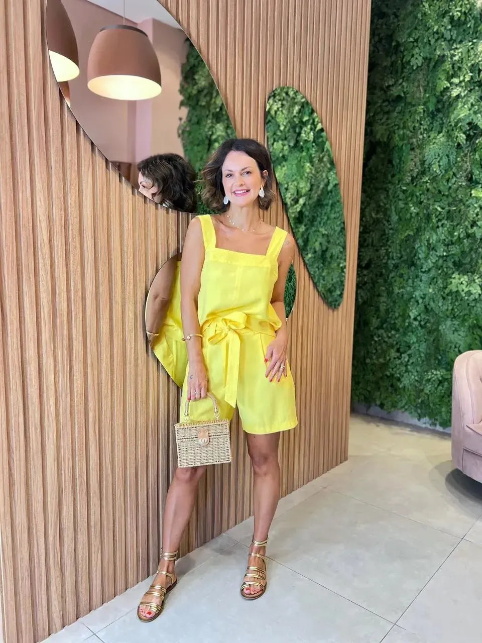 Conjunto Regata + Bermuda com Faixa, Amarelo