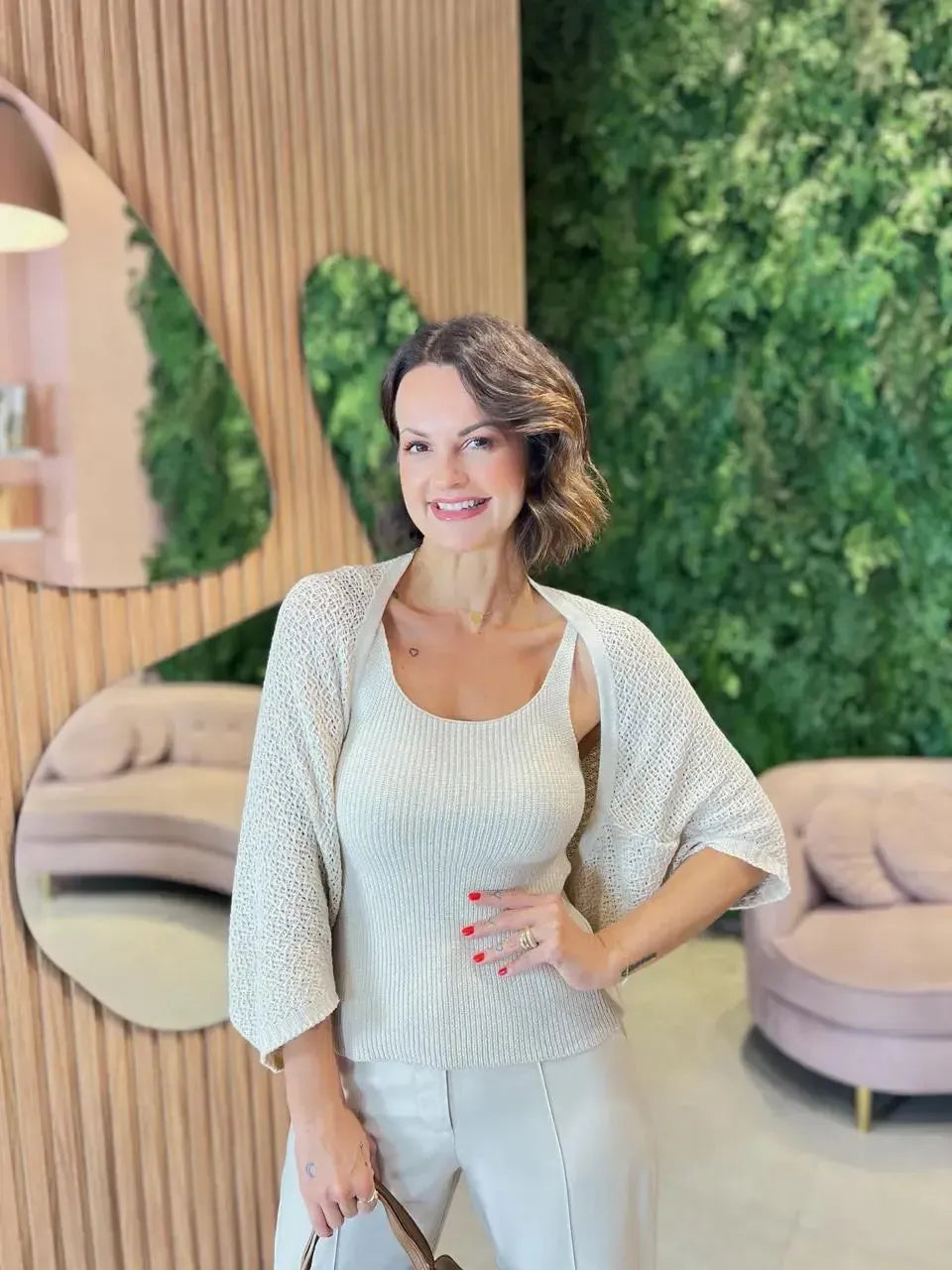 Conjunto Regata + Cardigan Tricô, Cru