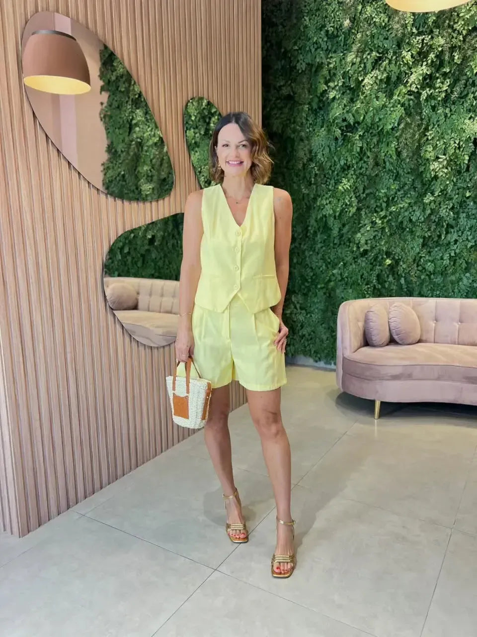 Conjunto Shorts + Colete, Amarelo