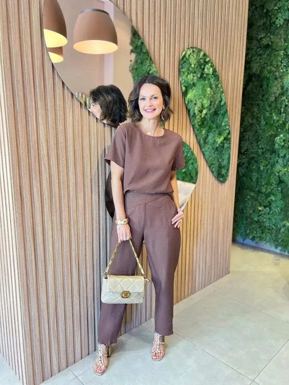 Conjunto T-Shirt + Calça em Marrante, Marrom