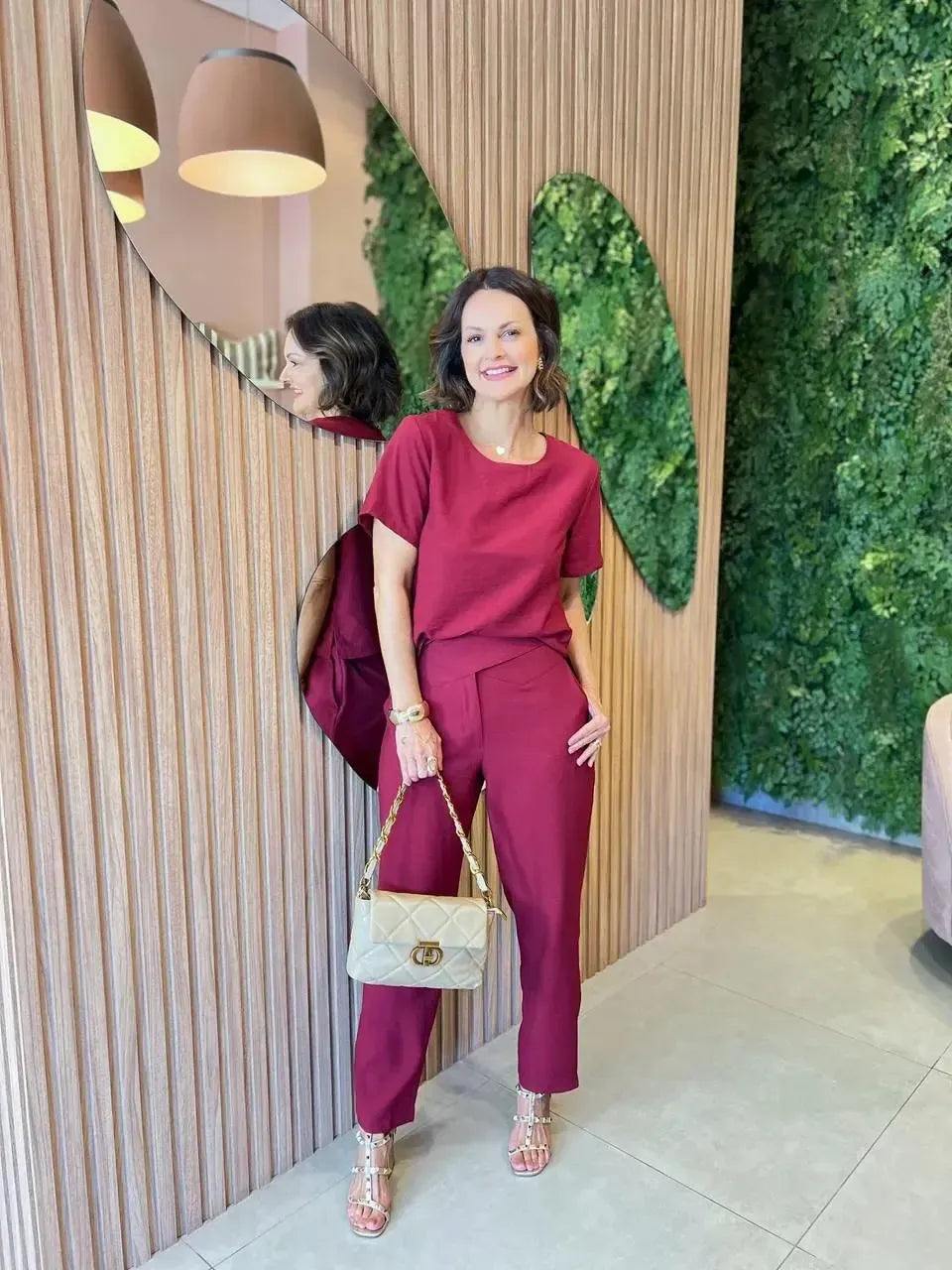 Conjunto T-Shirt + Calça em Marrante, Marsala