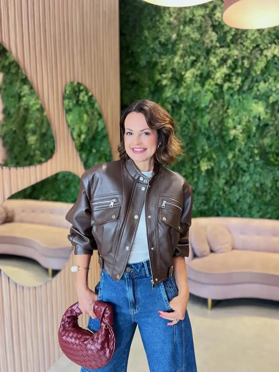 Jaqueta Bomber Couro, Marrom