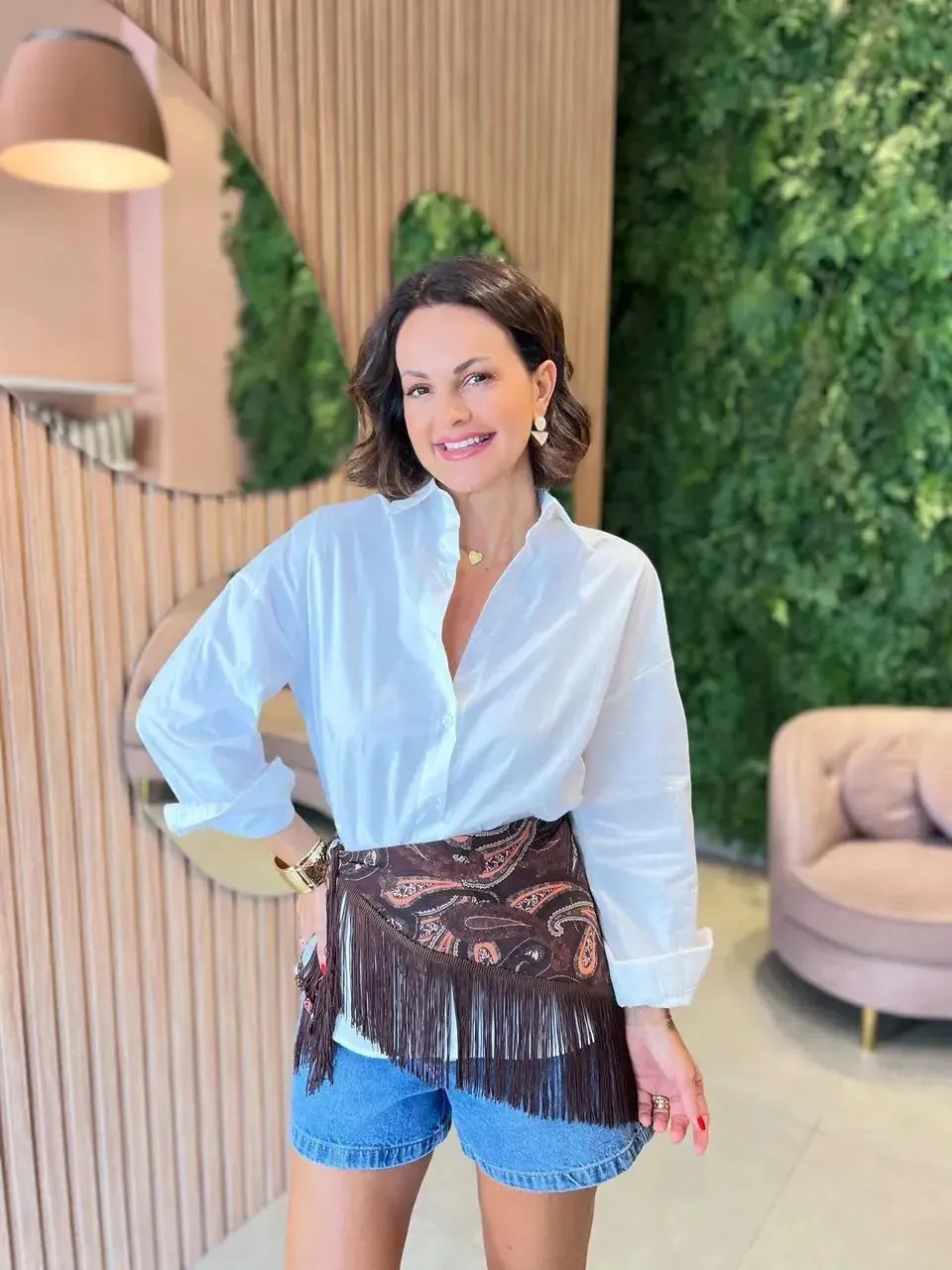 Lenço Estampado com Franjas, Marrom (Envios e retiradas a partir de 27/02)