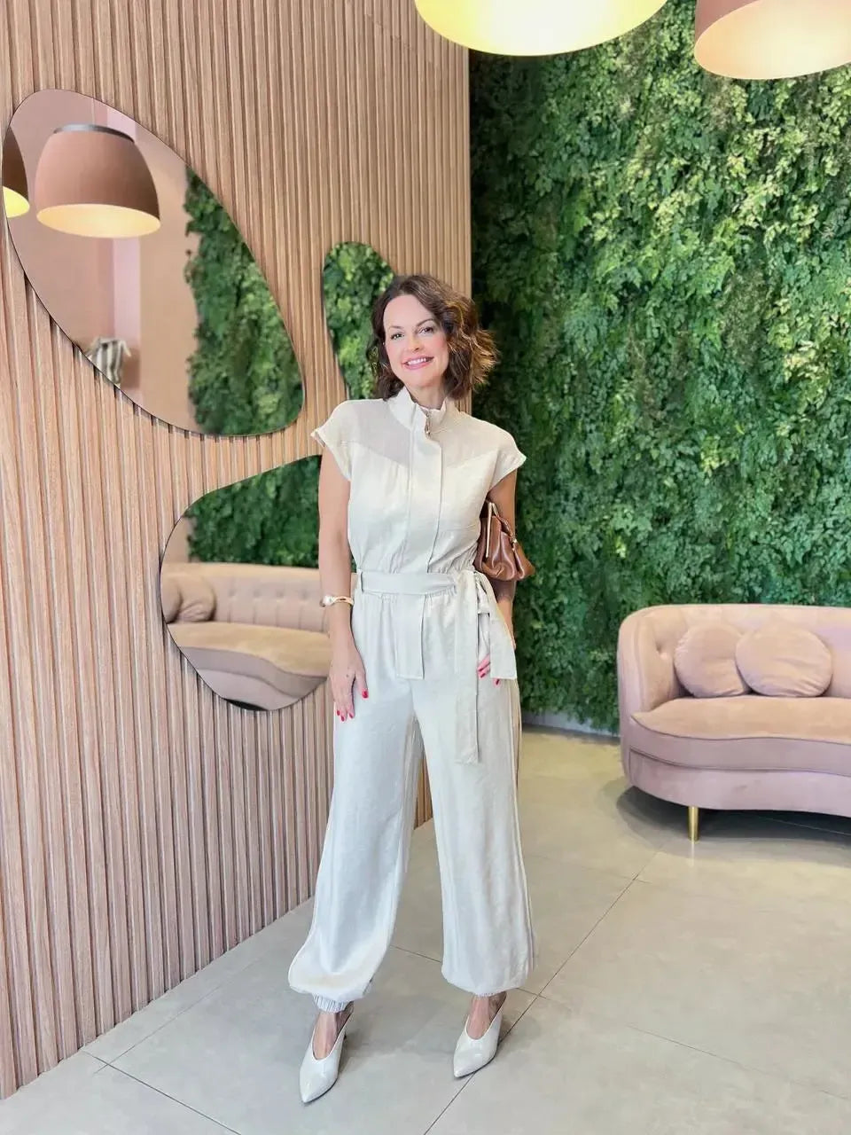 Macacão Utilitário em Tecido Marrante, Cru