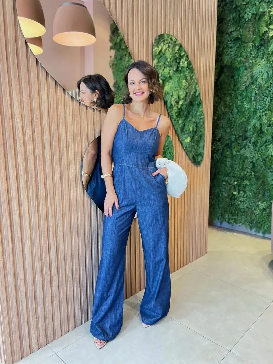 Macacão jeans Pantalona